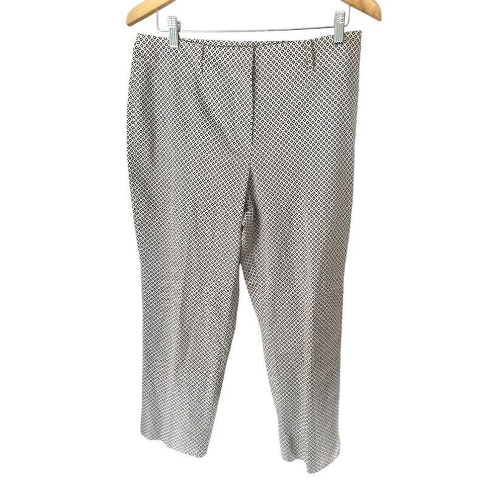 Talbots Pants 10 Petite 10P Geometric Mid Rise Straight Leg Stretch White Brown